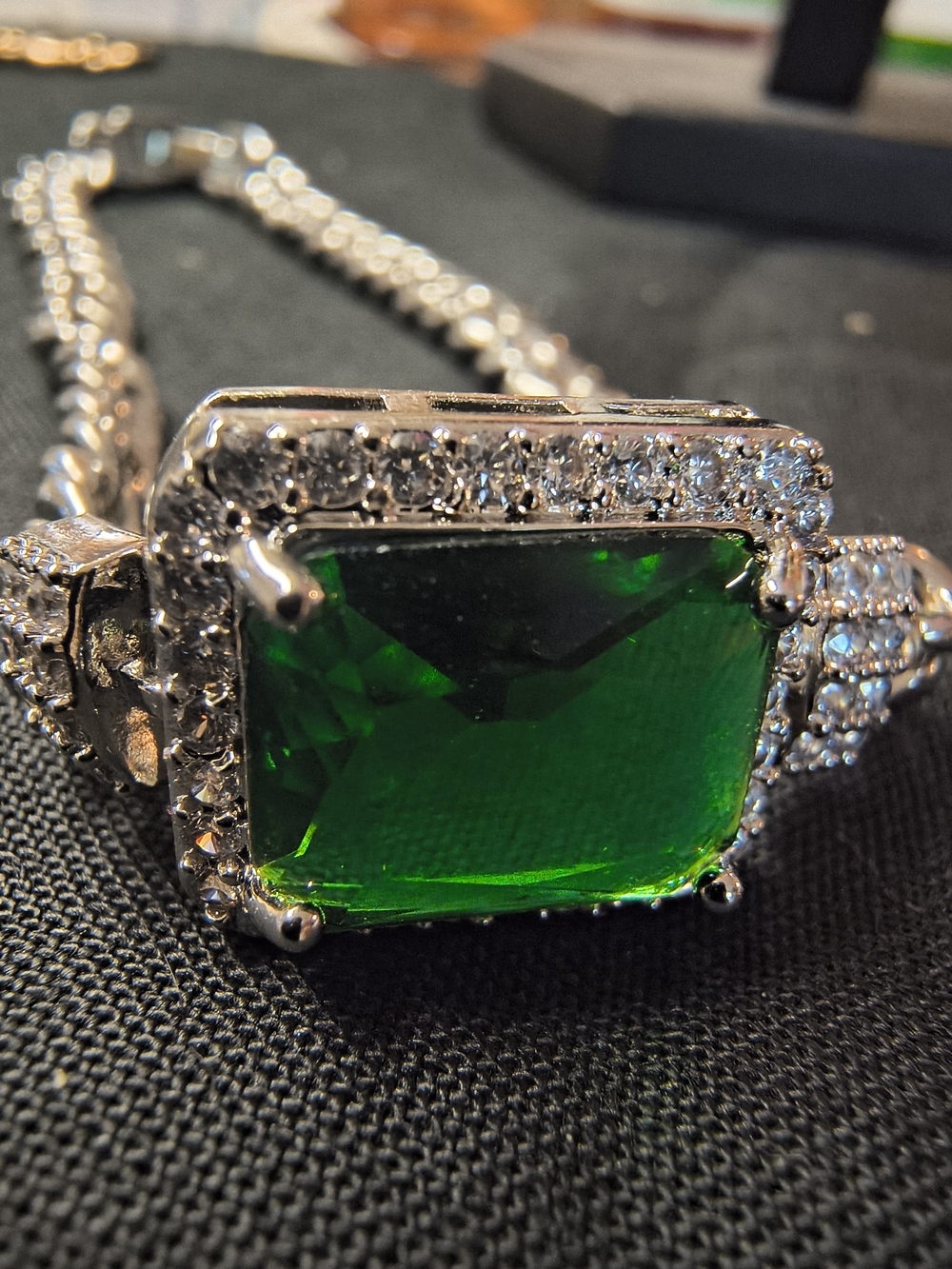 Sterling Silver Women's Emerald Green Halo Bracelet